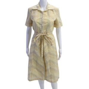 Cynthia Cynthia Steffe Womens Striped Button Down A Line Dress Yellow Size 6